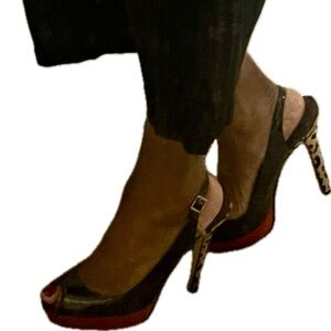 J.Renee Black and Red Peep-Toe Slingback Heels